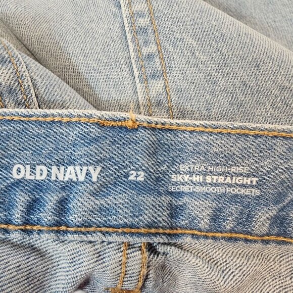 Old Navy Plus Size 22 Extra High Rise Sky Hi Straight Flag Embroidered Jeans NWT - Picture 6 of 13